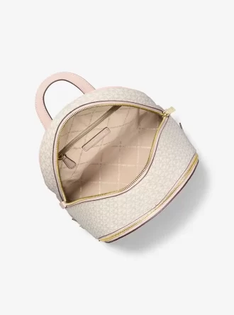 Mochila Rhea mediana con logo de la firma y bloques de color