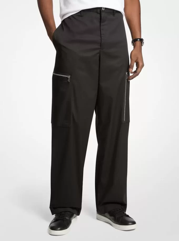 Pantalón cargo de pierna ancha con cremallera