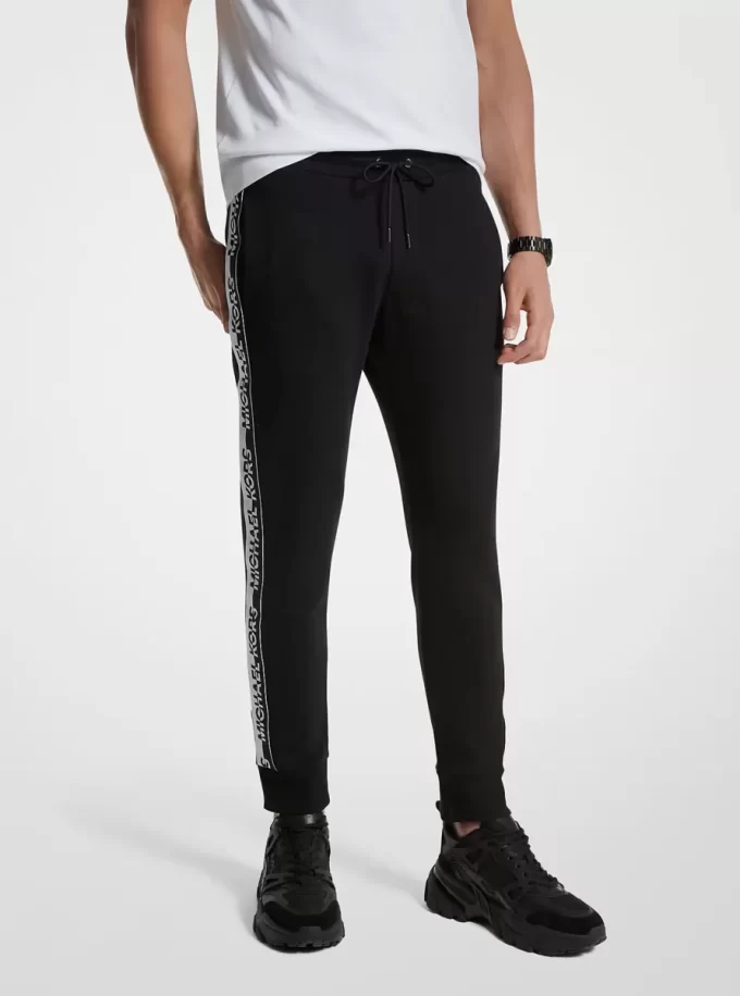 Pantalón deportivo de mezcla de algodón con cinta con el logo Pantalón deportivo de mezcla de algodón con cinta con el logo