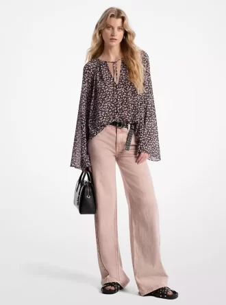 Pantalón vaquero de pierna ancha teñido en prenda