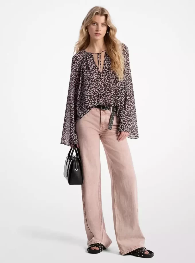 Pantalón vaquero de pierna ancha teñido en prenda