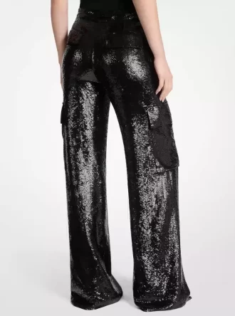 Pantalones cargo de georgette con lentejuelas