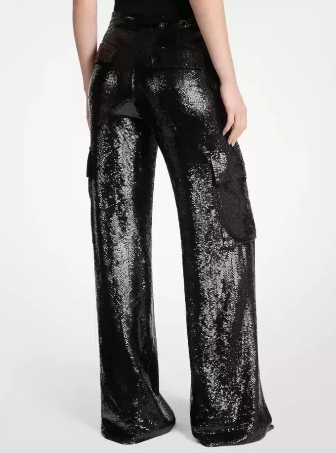Pantalones cargo de georgette con lentejuelas Pantalones cargo de georgette con lentejuelas