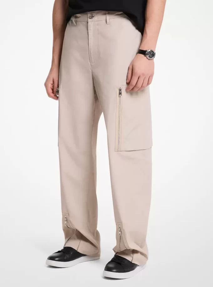 Pantalones cargo de popelina de algodón con cremallera Pantalones cargo de popelina de algodón con cremallera