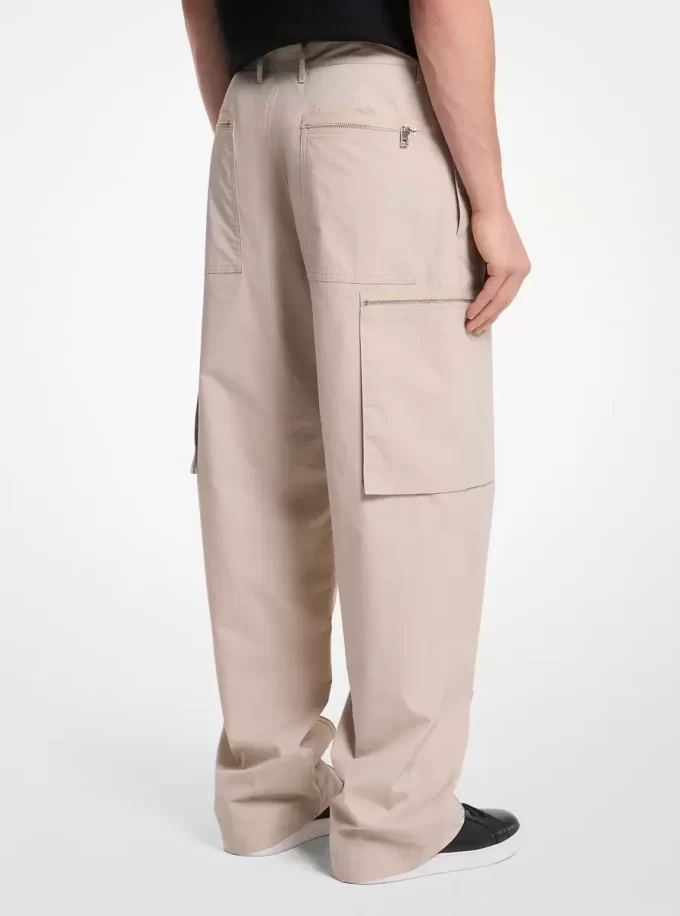 Pantalones cargo de popelina de algodón con cremallera Pantalones cargo de popelina de algodón con cremallera