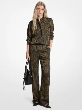 Pantalones de pijama de satén con estampado paisley