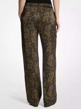 Pantalones de pijama de satén con estampado paisley