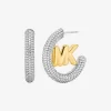 Pendientes de aro bicolor con colgante grande del logo pavé Pendientes de aro bicolor con colgante grande del logo pavé