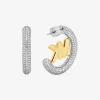 Pendientes de aro bicolor con colgante grande del logo pavé Pendientes de aro bicolor con colgante grande del logo pavé