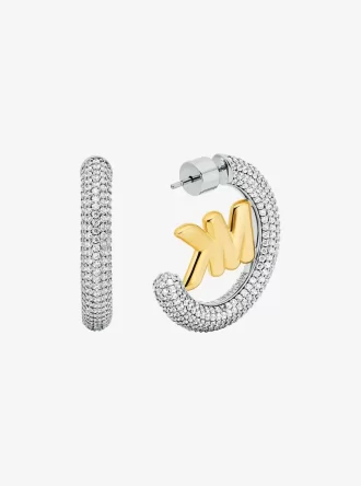Pendientes de aro bicolor con colgante grande del logo pavé