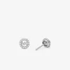 Pendientes de botón con colgante de logotipo pavé en plata de ley chapada en metales preciosos de Fulton