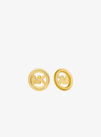 Pendientes de botón con dije de logo grande