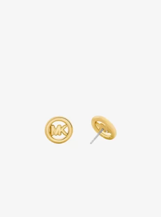 Pendientes de botón con dije de logo pequeño
