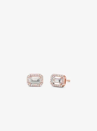 Pendientes de botón con halo pavé chapados en metal precioso