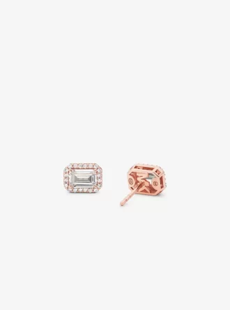 Pendientes de botón con halo pavé chapados en metal precioso