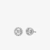 Pendientes de botón con halo pavé de plata de ley chapada en metal precioso