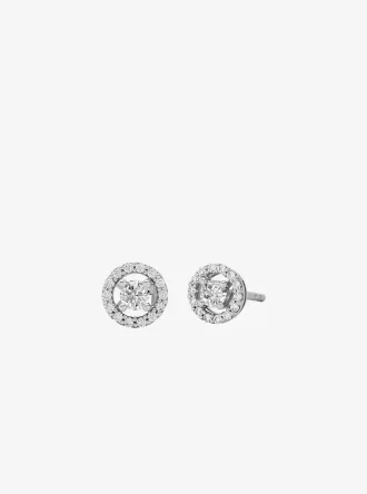 Pendientes de botón con halo pavé de plata de ley chapada en metal precioso