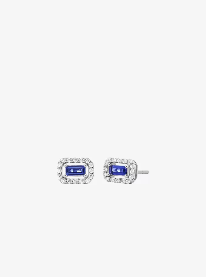 Pendientes de botón con halo pavé de plata de ley chapada en metal precioso