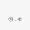Pendientes de botón con halo pavé de plata de ley chapada en metal precioso
