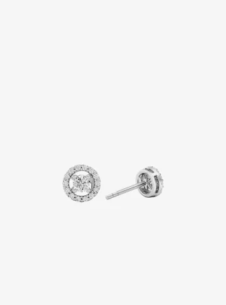 Pendientes de botón con halo pavé de plata de ley chapada en metal precioso