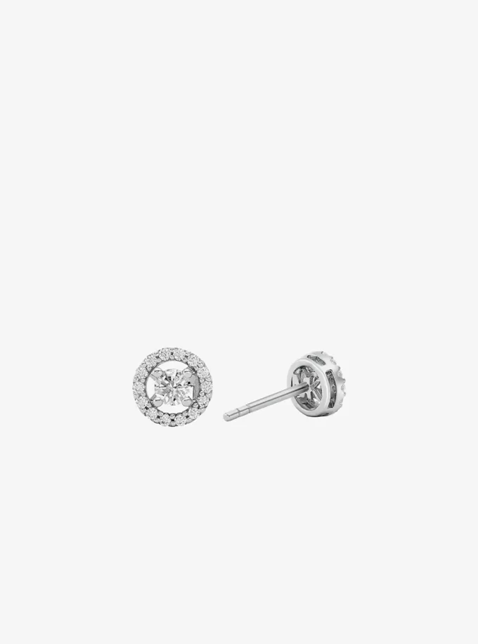 Pendientes de botón con halo pavé de plata de ley chapada en metal precioso