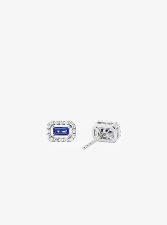 Pendientes de botón con halo pavé de plata de ley chapada en metal precioso