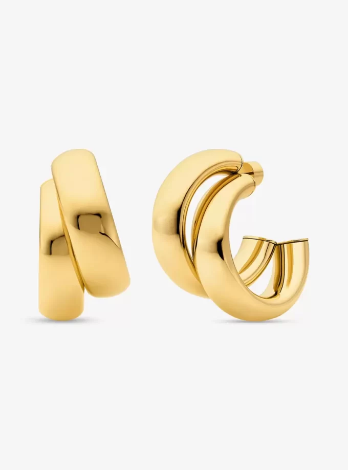 Pendientes de doble aro grandes de latón chapado en metales preciosos Pendientes de doble aro grandes de latón chapado en metales preciosos
