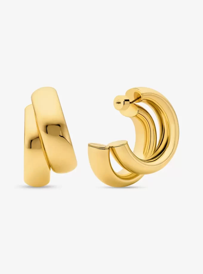 Pendientes de doble aro grandes de latón chapado en metales preciosos Pendientes de doble aro grandes de latón chapado en metales preciosos