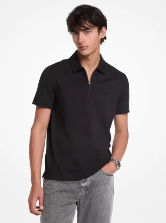 Polo de piqué de mezcla de algodón con cremallera