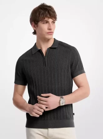Polo de punto de algodón con cremallera