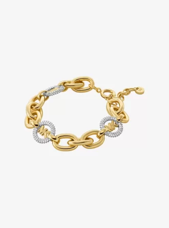 Pulsera de eslabones con dije de cadena y logotipo pavé