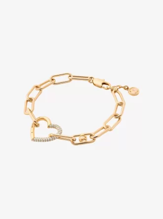 Pulsera de eslabones curvos con corazón pavé