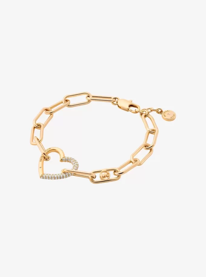 Pulsera de eslabones curvos con corazón pavé Pulsera de eslabones curvos con corazón pavé