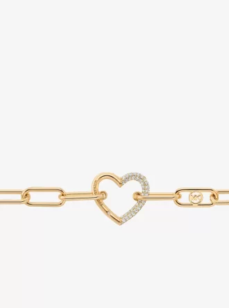Pulsera de eslabones curvos con corazón pavé