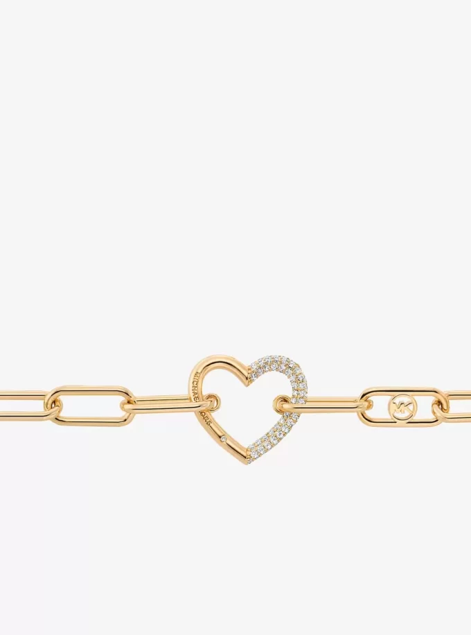 Pulsera de eslabones curvos con corazón pavé Pulsera de eslabones curvos con corazón pavé
