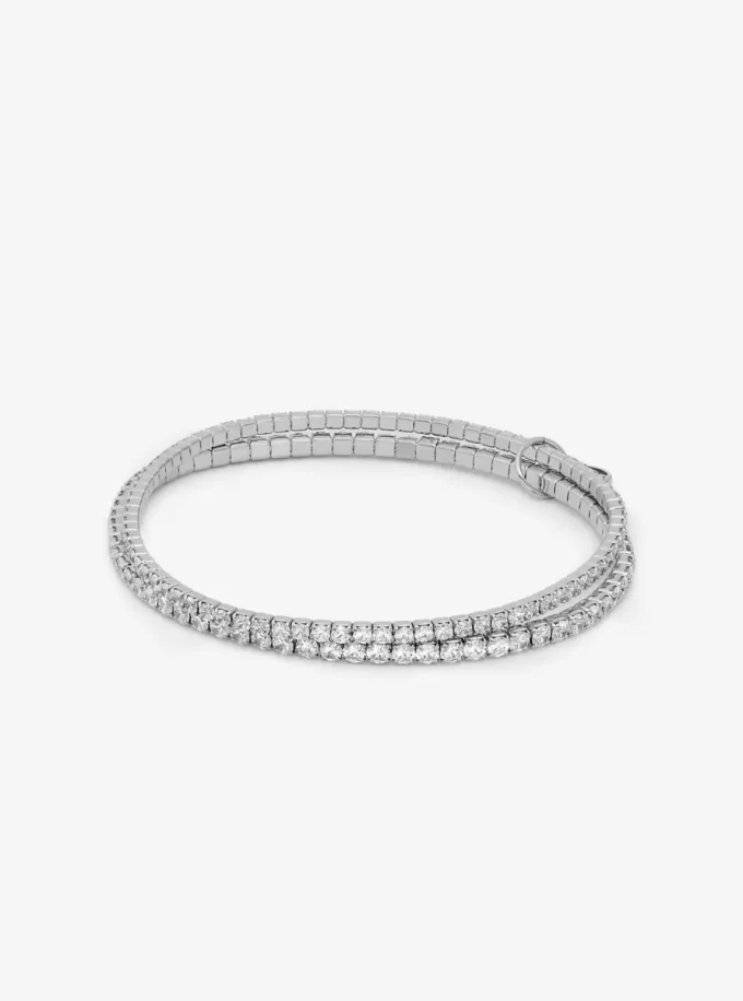 Pulsera de tenis de doble vuelta de latón chapado en metal precioso Pulsera de tenis de doble vuelta de latón chapado en metal precioso