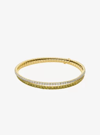 Pulsera de tenis elástica de doble vuelta de latón chapado en metal precioso