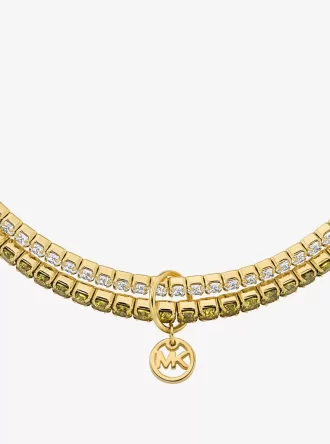 Pulsera de tenis elástica de doble vuelta de latón chapado en metal precioso