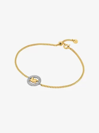 Pulsera deslizante bicolor con colgante pavé y logotipo