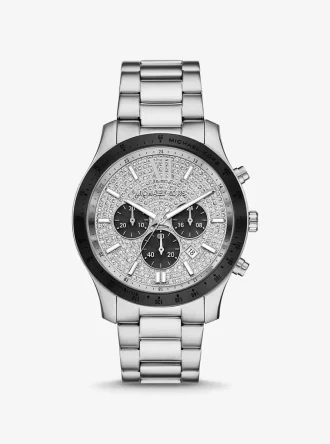 Reloj Berkley de gran tamaño con pavé en tono plateado