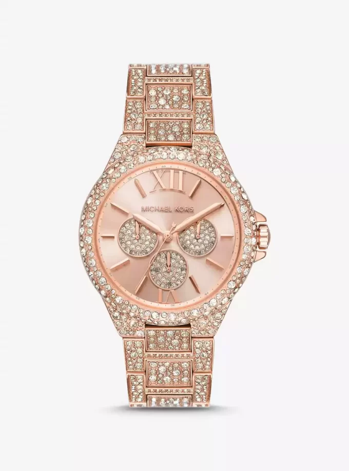 Reloj Camille Pavé extragrande en tono oro rosa