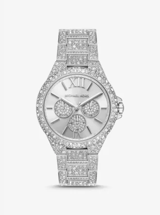 Reloj Camille Pavé extragrande en tono plateado