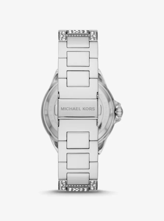 Reloj Camille Pavé extragrande en tono plateado