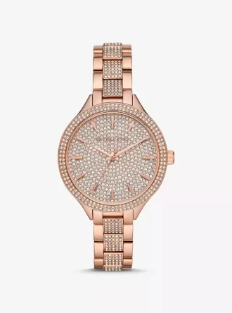 Reloj con pavé en tono oro rosa