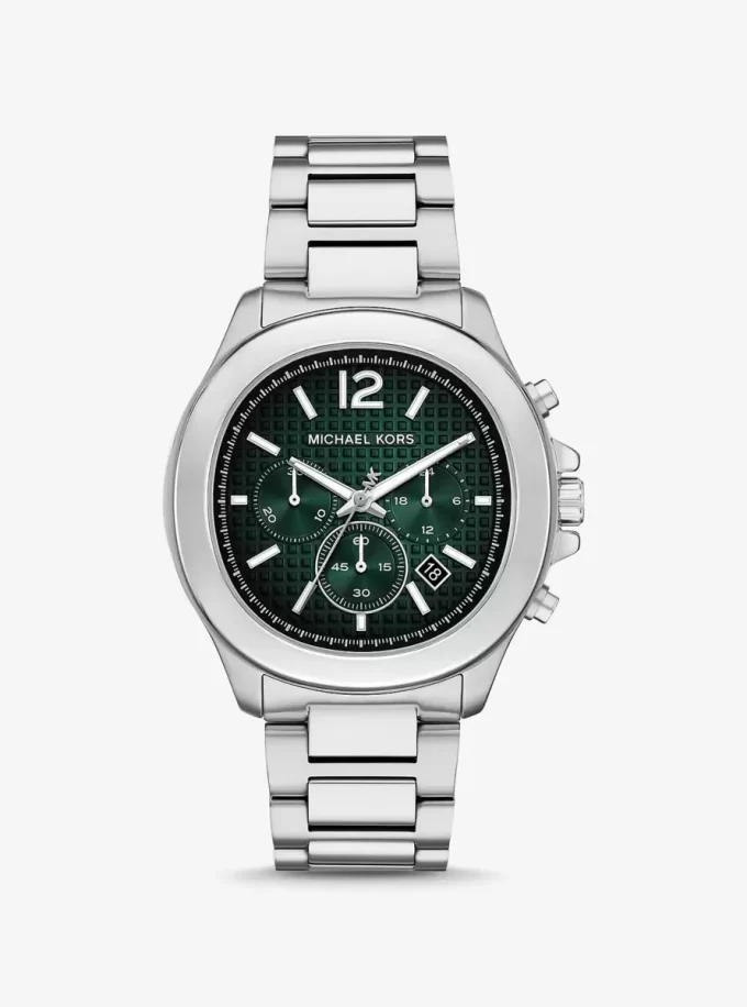 Reloj de gran tamaño en tono plateado salvia