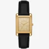 Reloj Essex de piel con relieve de cocodrilo y tono dorado