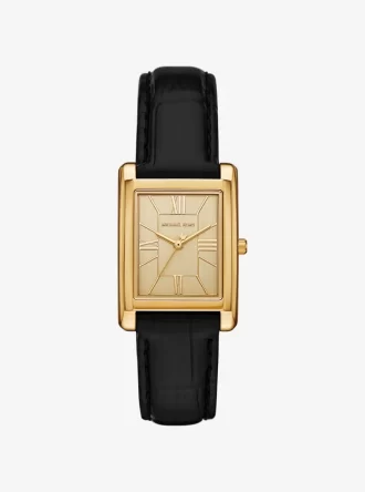 Reloj Essex de piel con relieve de cocodrilo y tono dorado