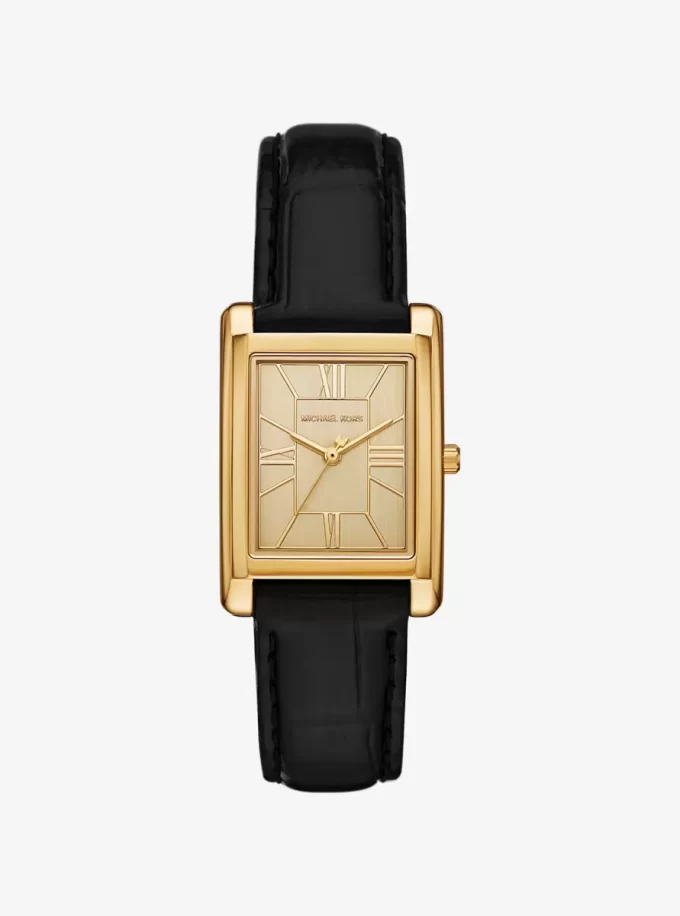 Reloj Essex de piel con relieve de cocodrilo y tono dorado