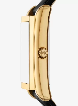 Reloj Essex de piel con relieve de cocodrilo y tono dorado