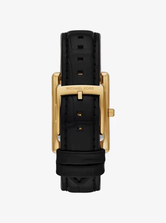 Reloj Essex de piel con relieve de cocodrilo y tono dorado